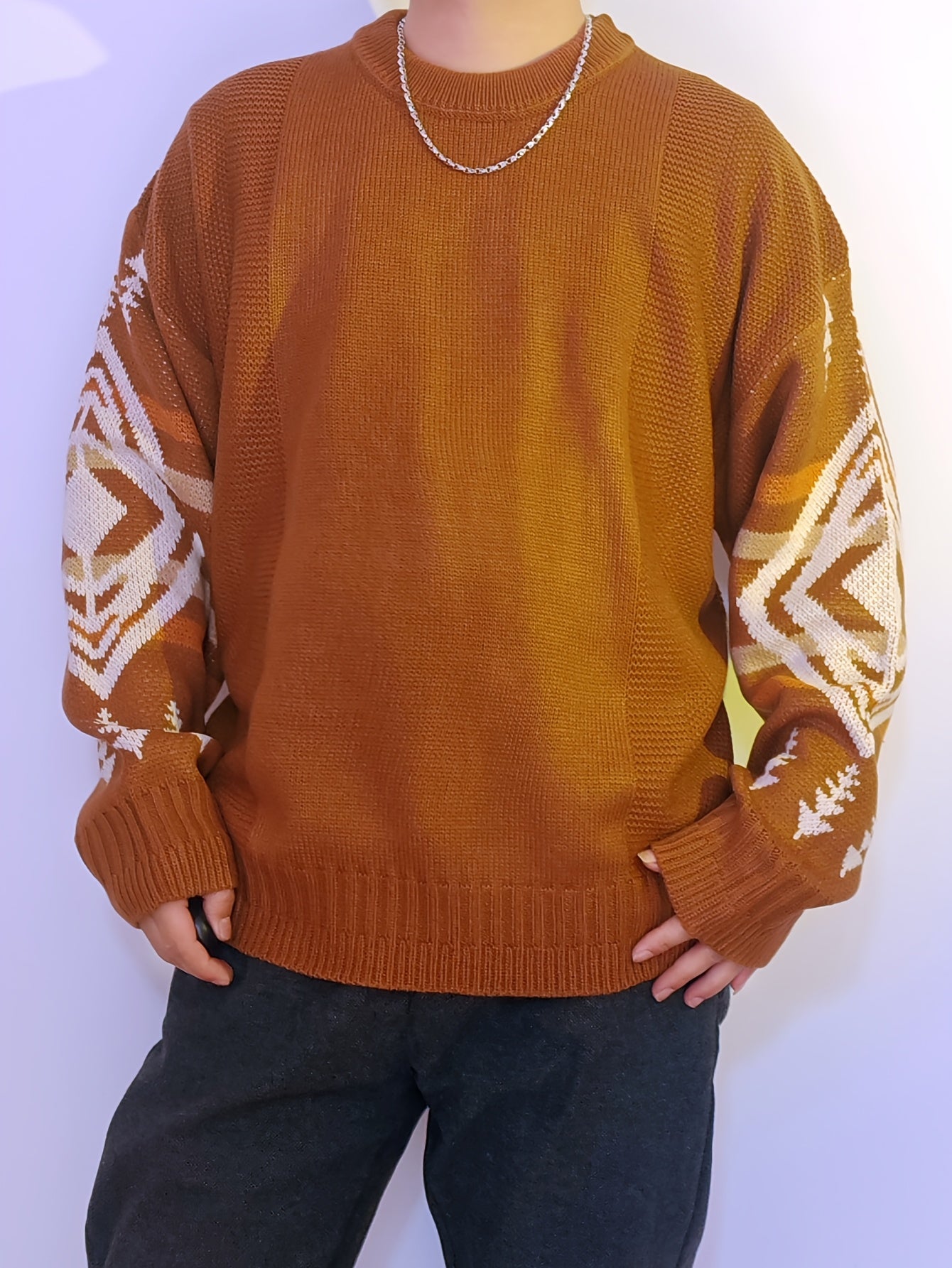 Pull YOUYUCHEN pour Hommes Grande Taille à Motif Géométrique en Tricot - Pull Décontracté Doux et Extensible, Coupe Relâchée avec Col Rond Manches Longues Confort Toutes Saisons, Matière Douce et Confortable, GRANDE TAILLE