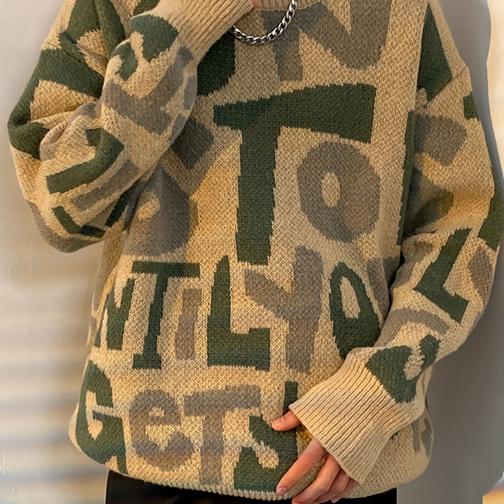 Pull en tricot à lettres imprimées pour hommes de grande taille, tendance printemps automne K-pop