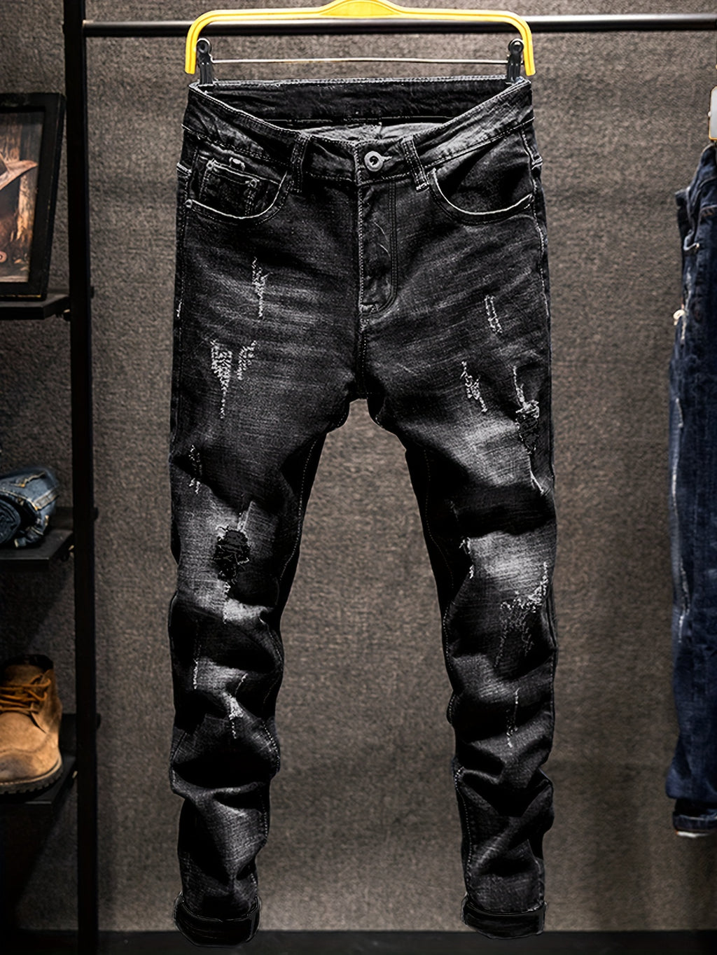 Men's Regular Fit Distressed Ripped Jeans, Fashion Denim Pants For Men, Four-Season Wear