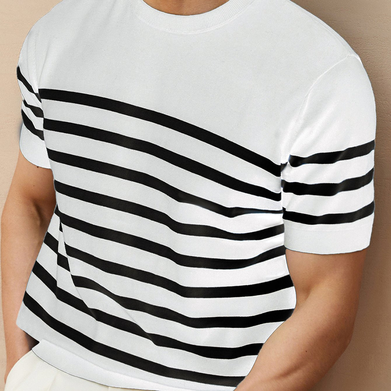 Pull Rétro à Rayures pour Homme - Noir et Blanc, Col Rond Coupe Standard, Confort Moyen Élasticité, Lavage à la Main Uniquement, Vêtement de Style Nautique, Texture Douce