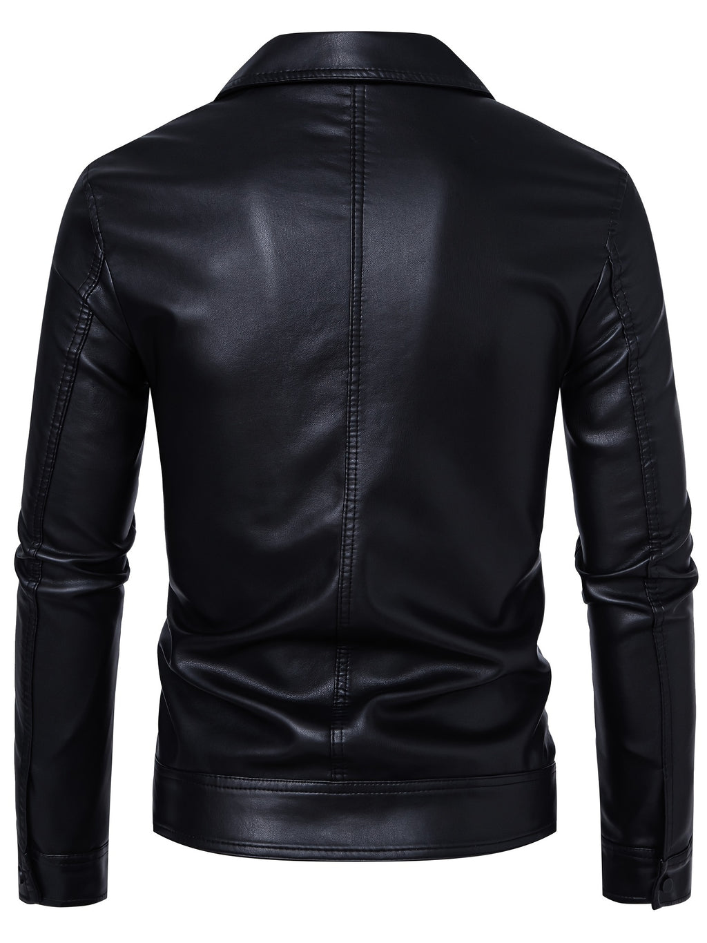 Men's Slim-Fit PU Leather Jacket with Stand-Up Collar - Black Softshell Zipper Front Casual Streetwear Coat, High-Quality Polyester Lining for Autumn Winter