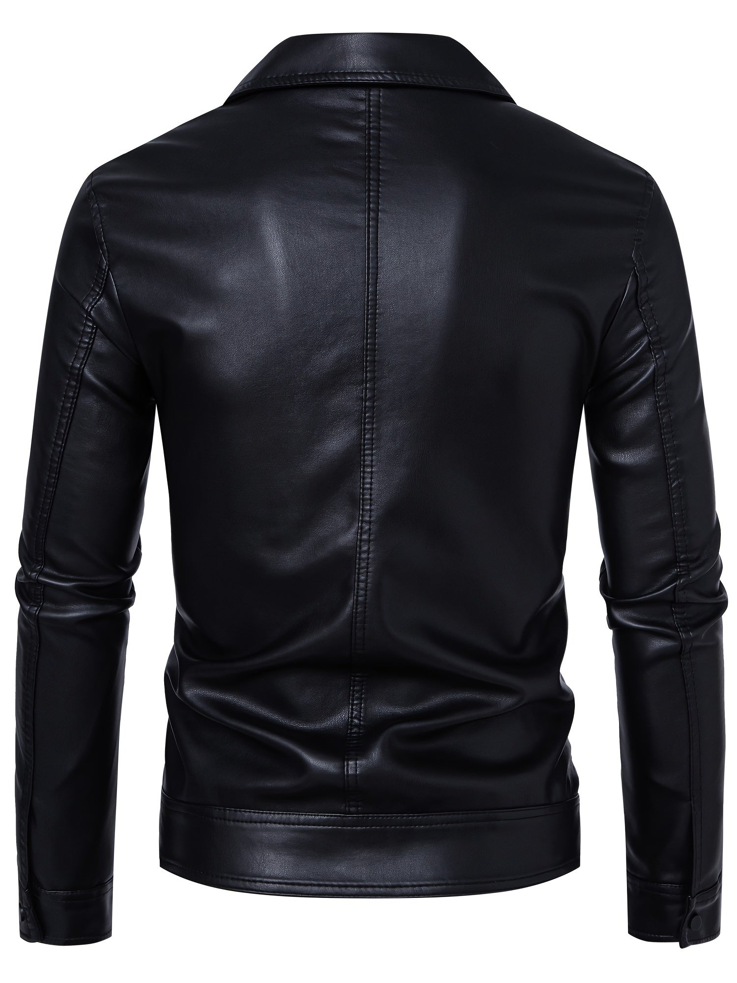 Men's Slim-Fit PU Leather Jacket with Stand-Up Collar - Black Softshell Zipper Front Casual Streetwear Coat, High-Quality Polyester Lining for Autumn Winter