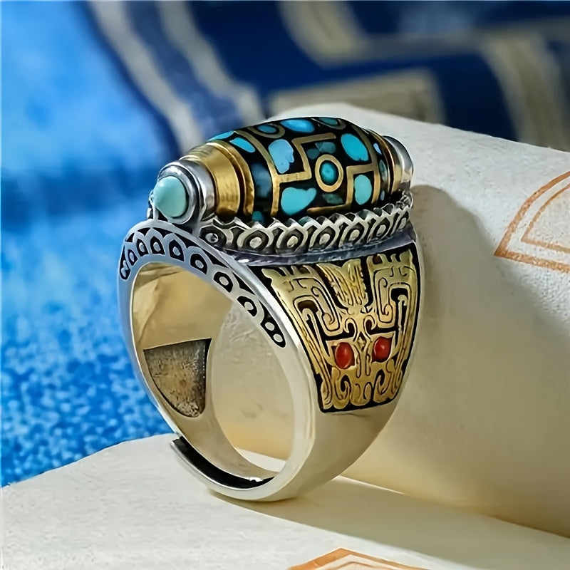 2pcs Six-Character Mantra Nine-Eye Dzi Bracelet Ring, Men'S Fortune, Gift