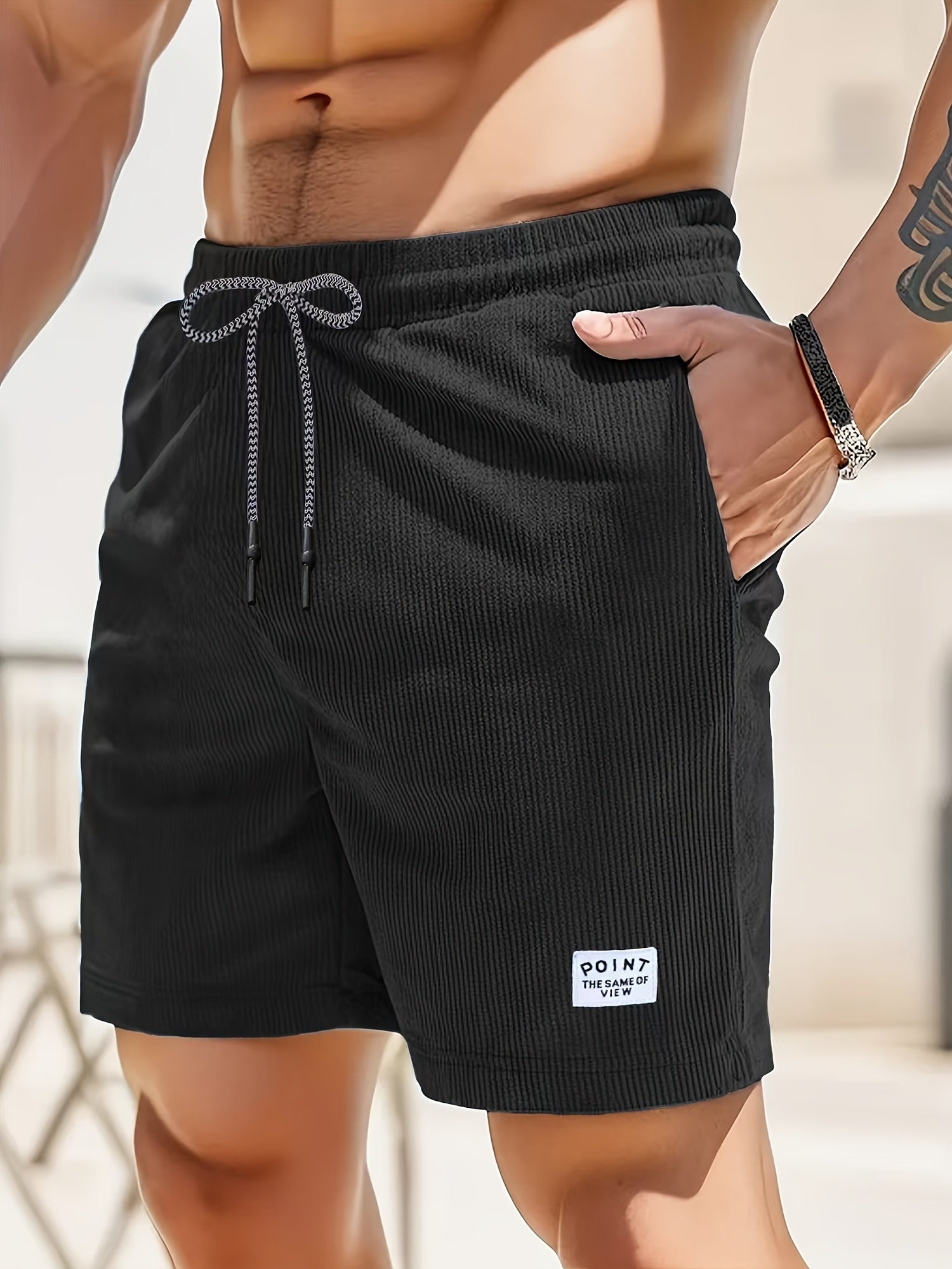 Men's Casual Corduroy Shorts - Solid Beige with Drawstring Waist, Comfortable Summer Wear for Outdoor & Leisure Activities, Outdoor Shorts | Drawstring Shorts | Relaxed Fit Shorts