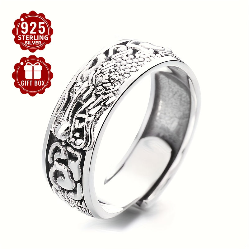 A Stylish And Bold Dragon Pattern Design Ring Made Of Sterling Silver, Weighing Approximately 6.6g, Suitable For Both Men And Women To Wear At Parties And Events.
