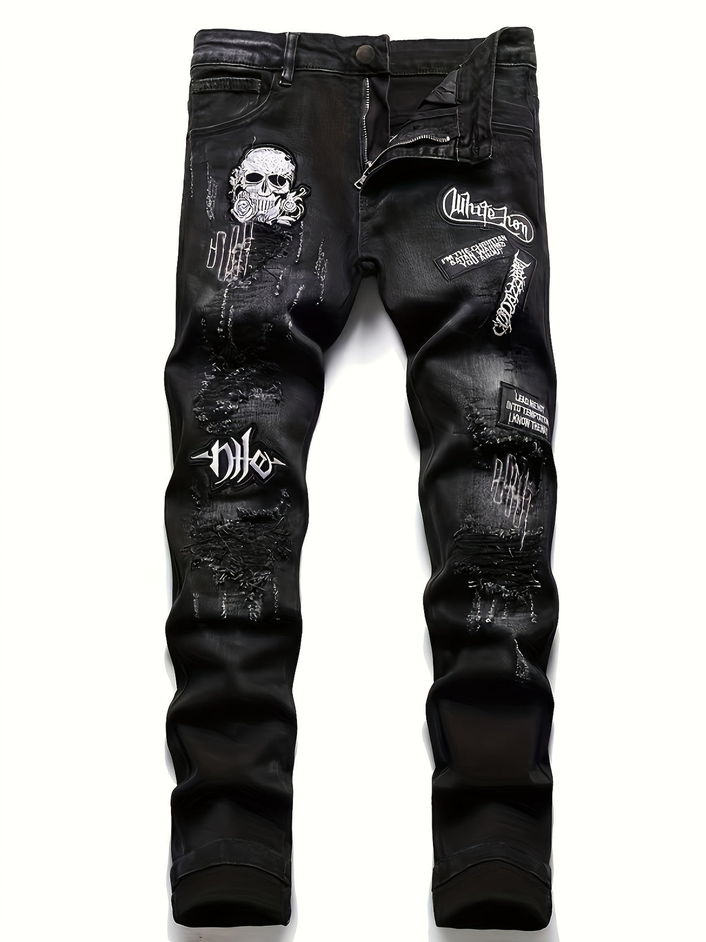 Men's Halloween Patchwork Jeans, Casual Street Style Medium Stretch Denim Pants