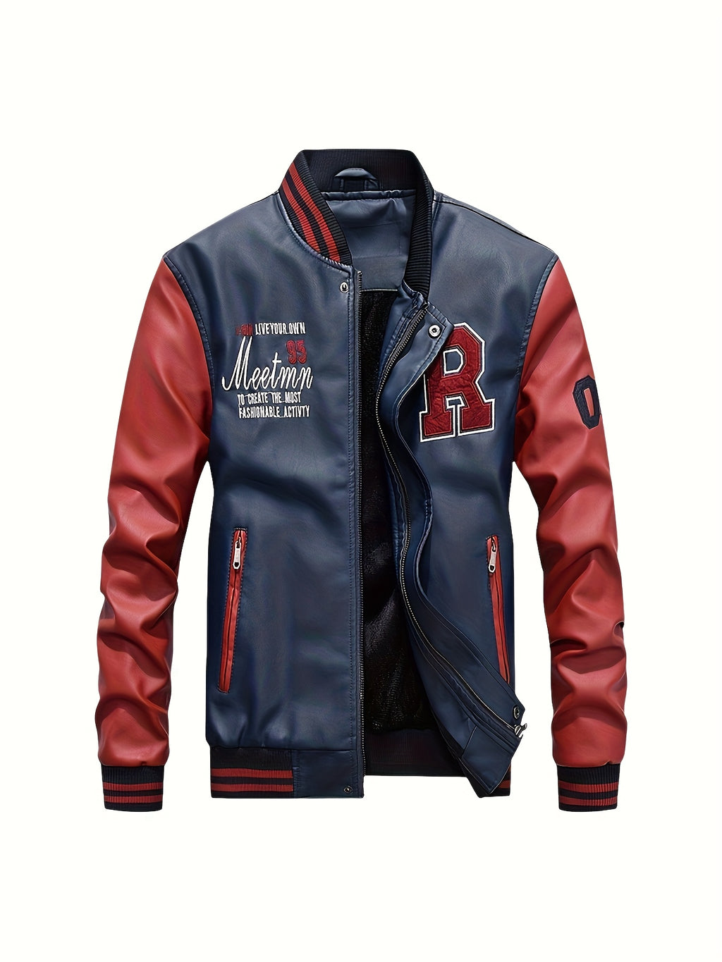 Men's PUPU PU Leather Jacket, Men's Motorcycle PUPU PU Leather Jacket, Fashion Letter PUPU PU Leather Jacket