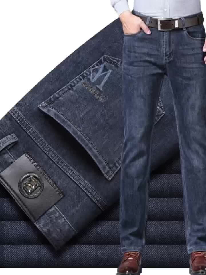 High-end blue luxury business jeans for men, 2025 new straight-leg slim-fit Men's pants, casual pants for all seasons