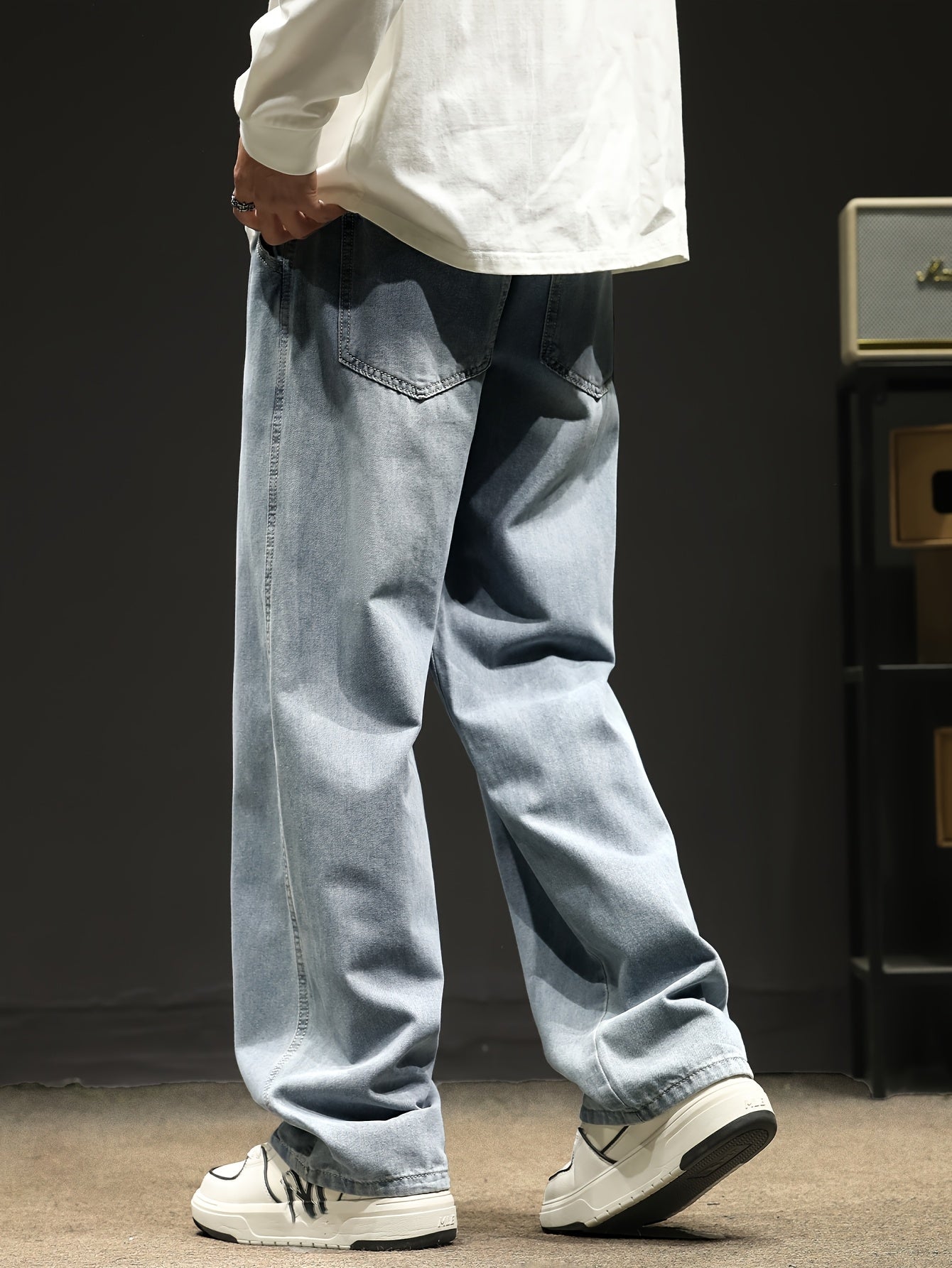 Men's Relaxed Fit Straight-Leg Jeans with Elastic Waistband - Casual & Trendy Denim Pants for All Seasons, Black Cotton Blend, Adjustable Drawstrings, Loose Fit for Casual Attire