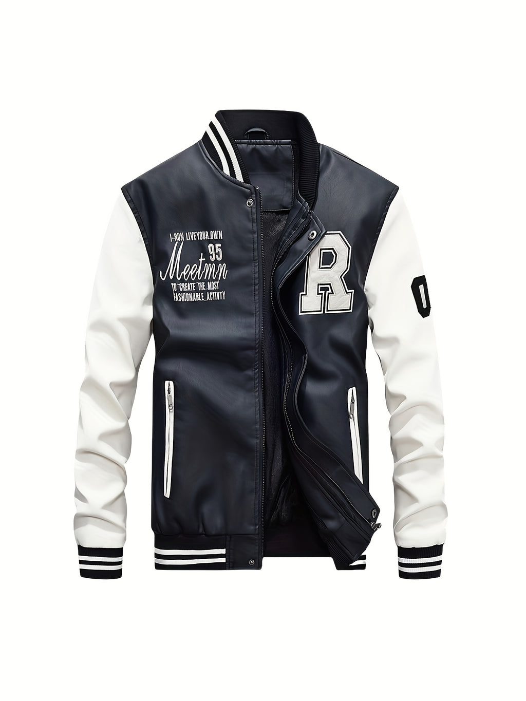 Men's PUPU PU Leather Jacket, Men's Motorcycle PUPU PU Leather Jacket, Fashion Letter PUPU PU Leather Jacket