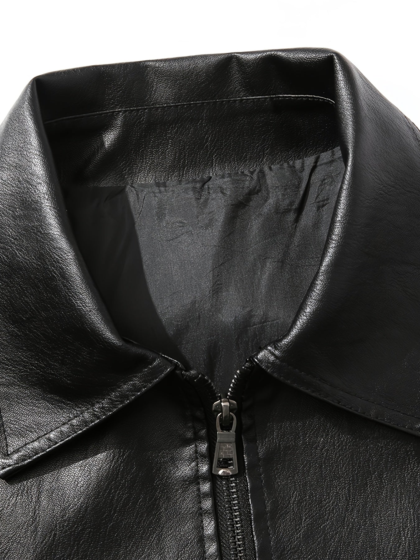 PUPU PU Leather Men's Big & Tall Casual Jacket - Light Green PU Leather Windproof Motorcycle Style with Zipper Closure, Polyester Lining & Side Pockets, Regular Fit for Spring\u002FFall Outdoor Hiking & Casual Wear, Durable Fashion