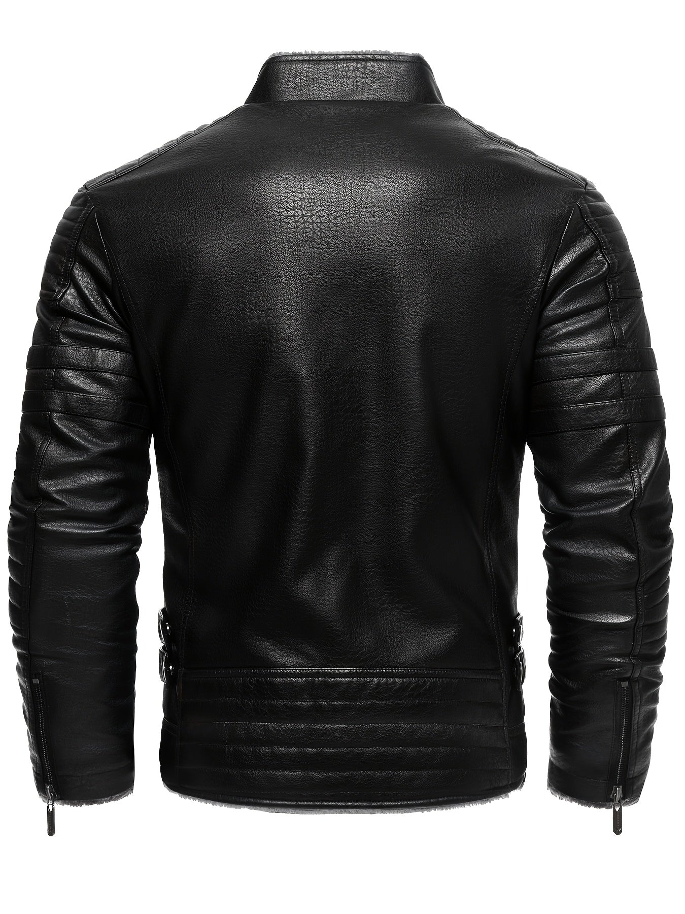 Men'S Autumn And Winter Fleece-Lined Motorcycle Jacket Made of Faux PU Faux Leather, Featuring a Vintage Slim Fit for Riding.