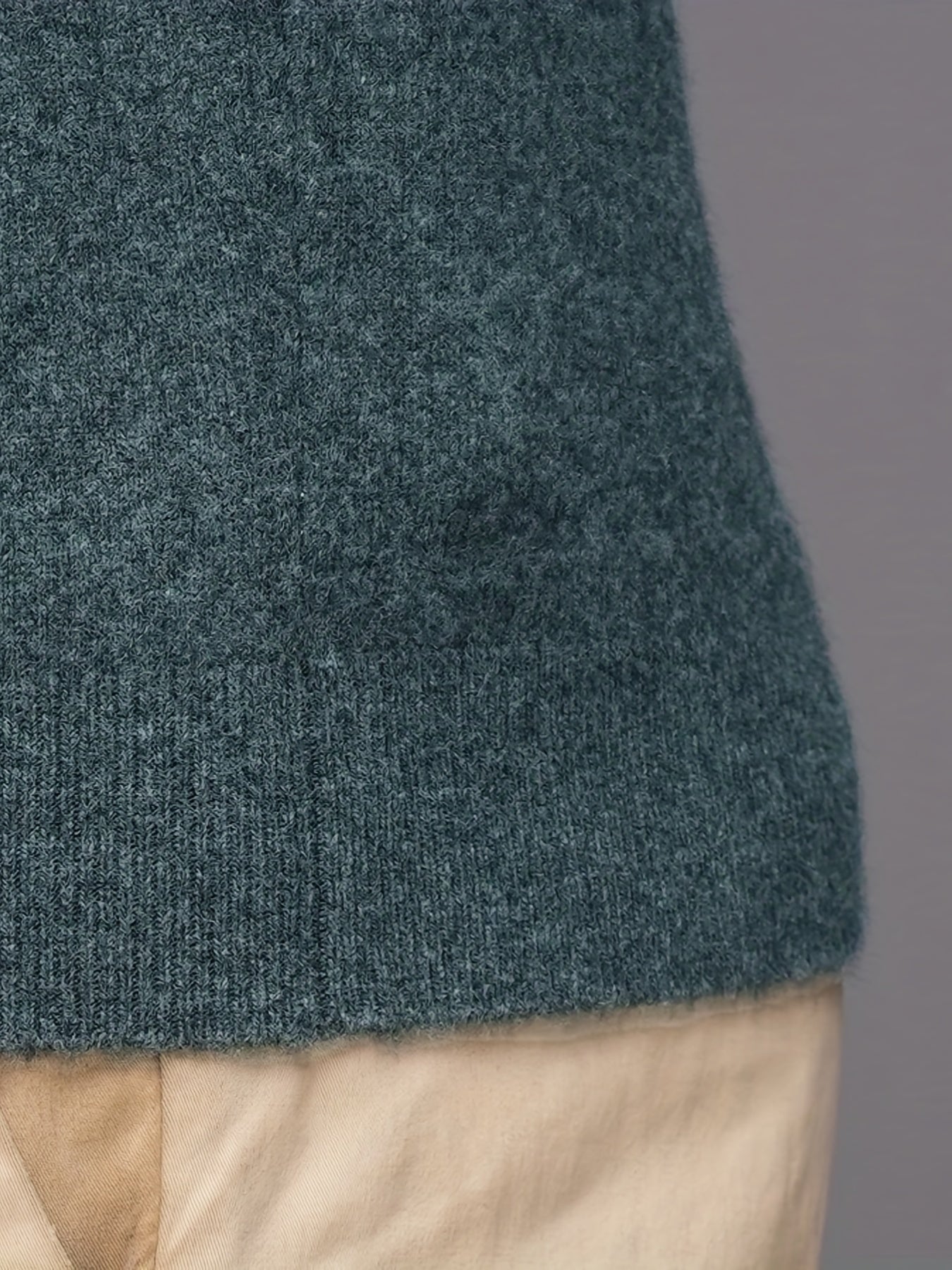 Pull-over Thermique Homme 100% Laine - Design Asymétrique à Rayures, Coupe Slim, Vert Foncé pour Automne\u002FHiver, Lavage à la Main\u002FNettoyage à Sec, Tricot, Vêtement d'Hiver