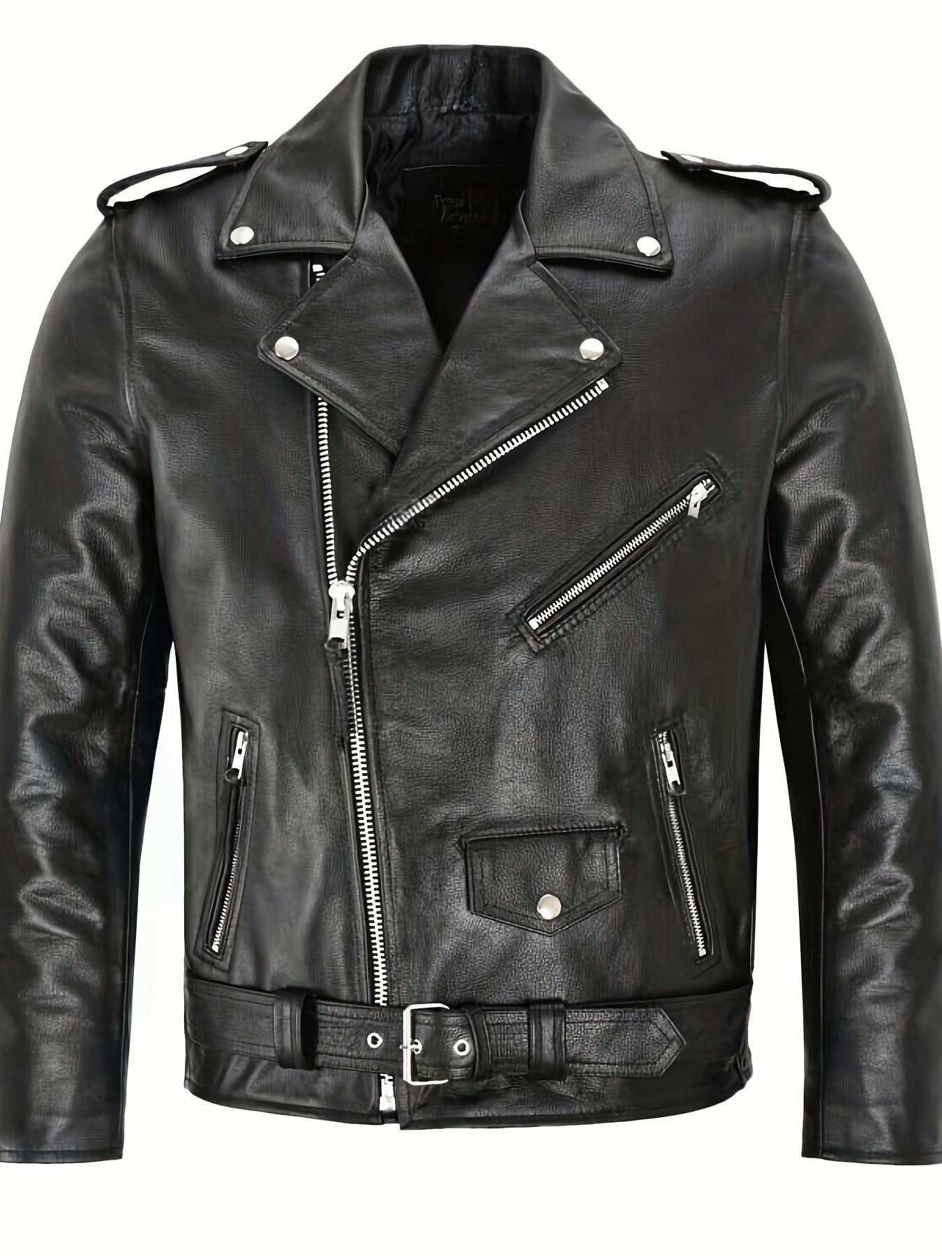 Men'S Fitted Motorcycle-Style PU Faux Leather Jacket