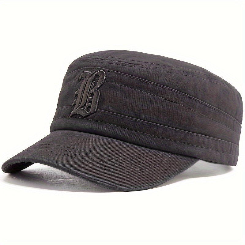 Men'S Embroidered Casual Flat Cap, 100% Polyester, Vintage Style, Solid Color, Soft Fabric, Non-Stretch, with Adjustable for Spring and Autumn