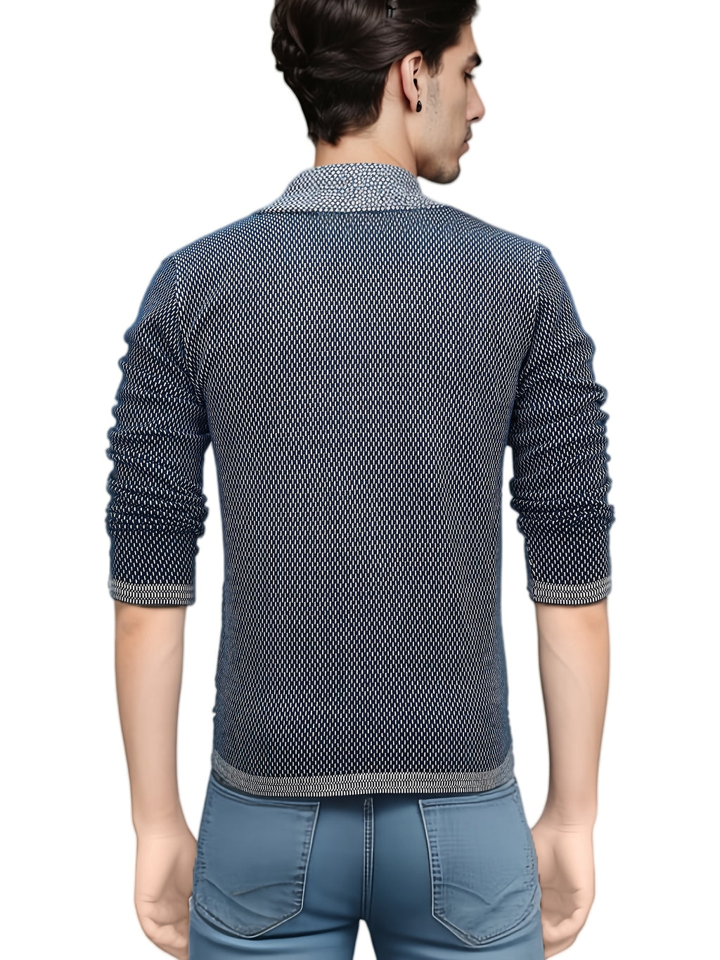 1pc Cardigan Jacquard Décontracté pour Homme - Pull à Capuche et Col en Polyester avec Poches 3D, Couleur Unie, Extensible Moyen, Coupe Régulière pour Automne\u002FHiver, Grande Taille