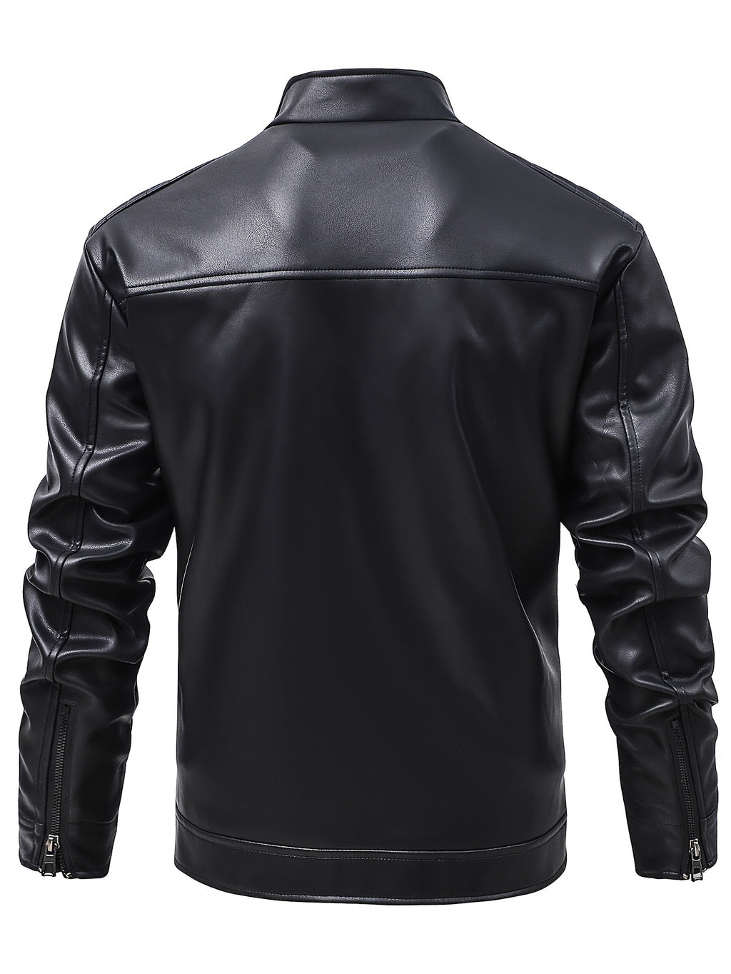 Men's PU Leather Motorcycle Jacket with Stand Collar, Multiple Pockets & Zipper Closure - Casual Workwear Style for All-Season Riding & Daily Wear, Motorcycle Riding Gear, Daily Wear Jacket, Zipper Closure Jacket, Functional Design