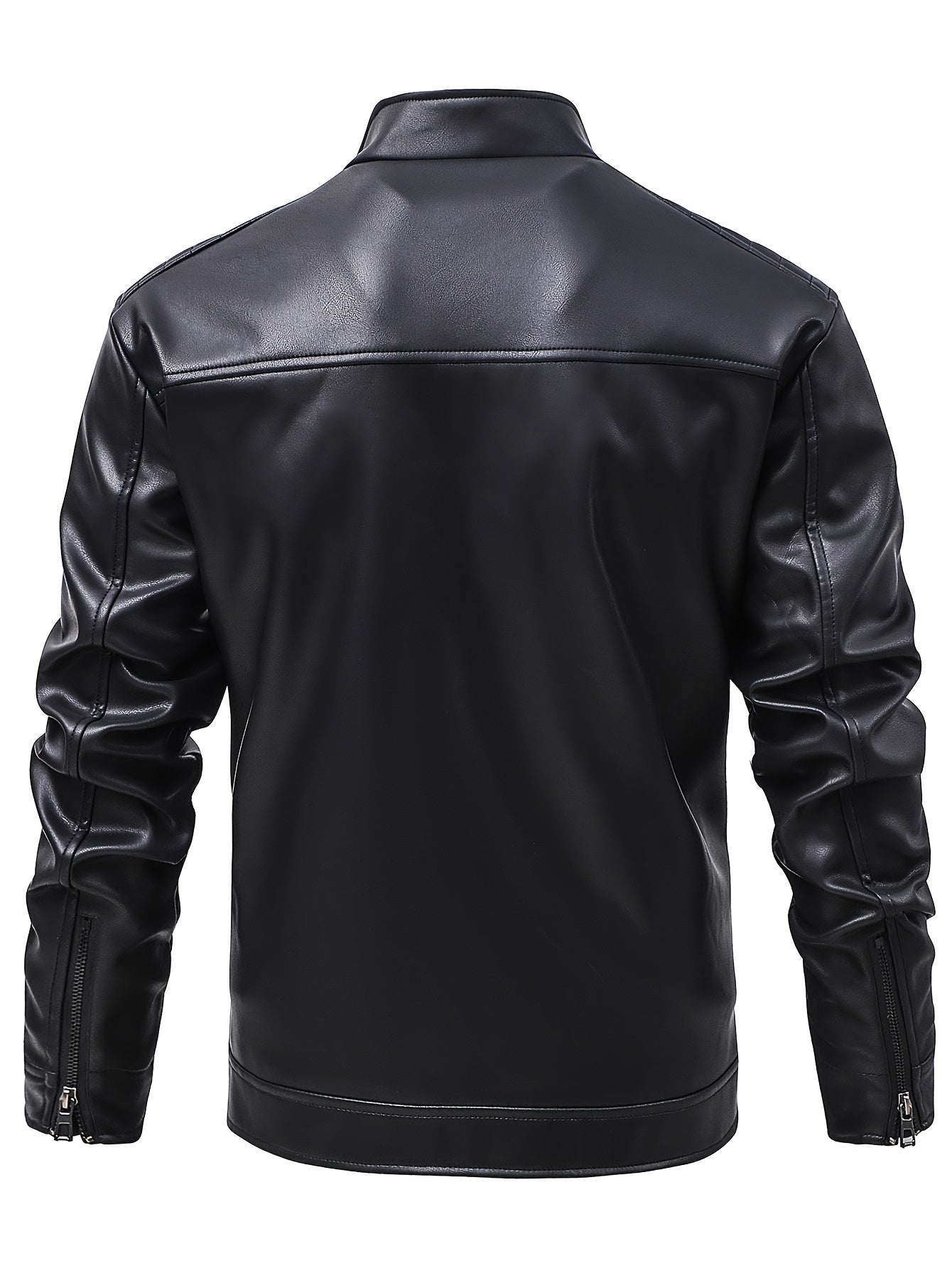 Men's PU Leather Motorcycle Jacket with Stand Collar, Multiple Pockets & Zipper Closure - Casual Workwear Style for All-Season Riding & Daily Wear, Motorcycle Riding Gear, Daily Wear Jacket, Zipper Closure Jacket, Functional Design