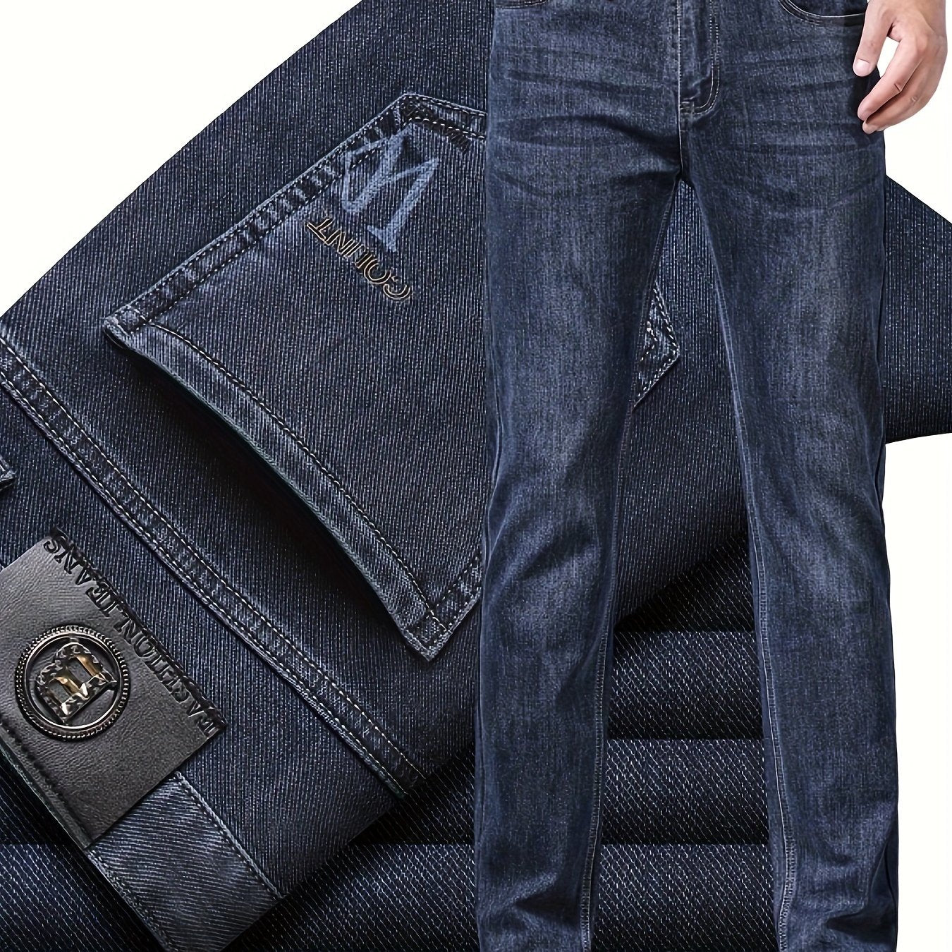 High-end blue luxury business jeans for men, 2025 new straight-leg slim-fit Men's pants, casual pants for all seasons