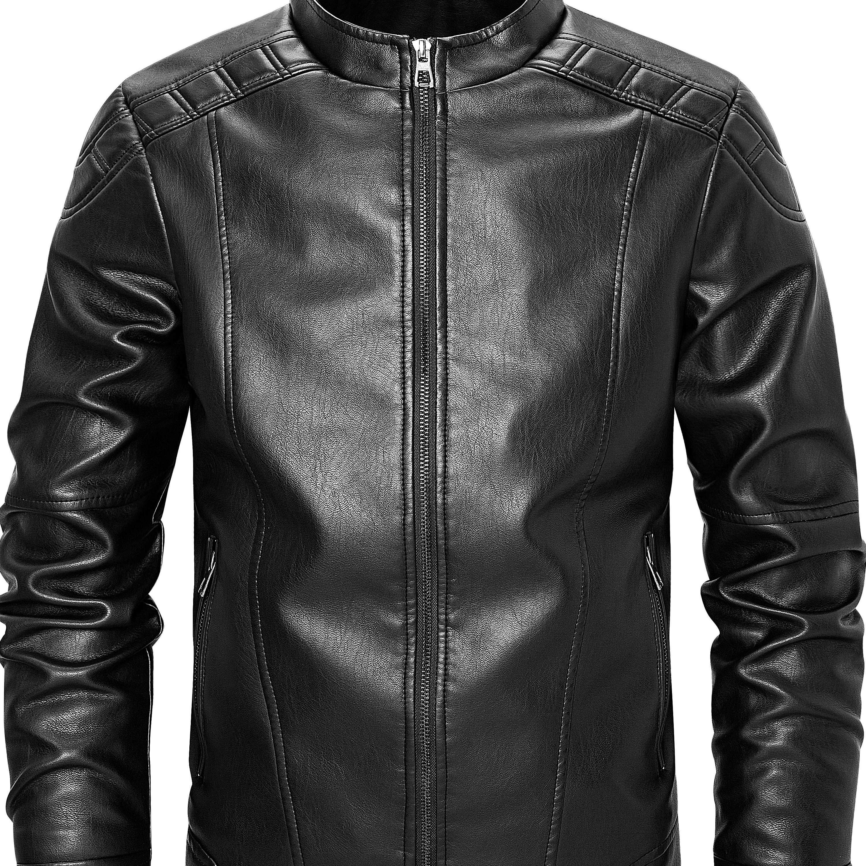 Men's casual PU Leather jacket, autumn and winter fashionable zipper velvet lining motorcycle suit with velvet jacket
