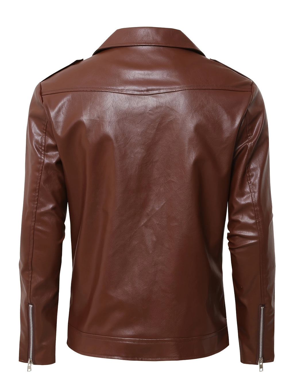 Men'S Fitted Motorcycle-Style PU Faux Leather Jacket