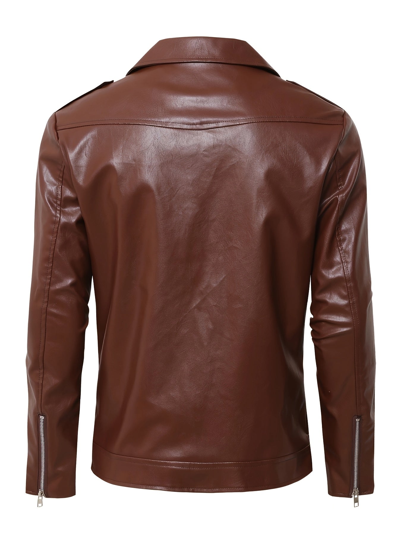 Men'S Fitted Motorcycle-Style PU Faux Leather Jacket