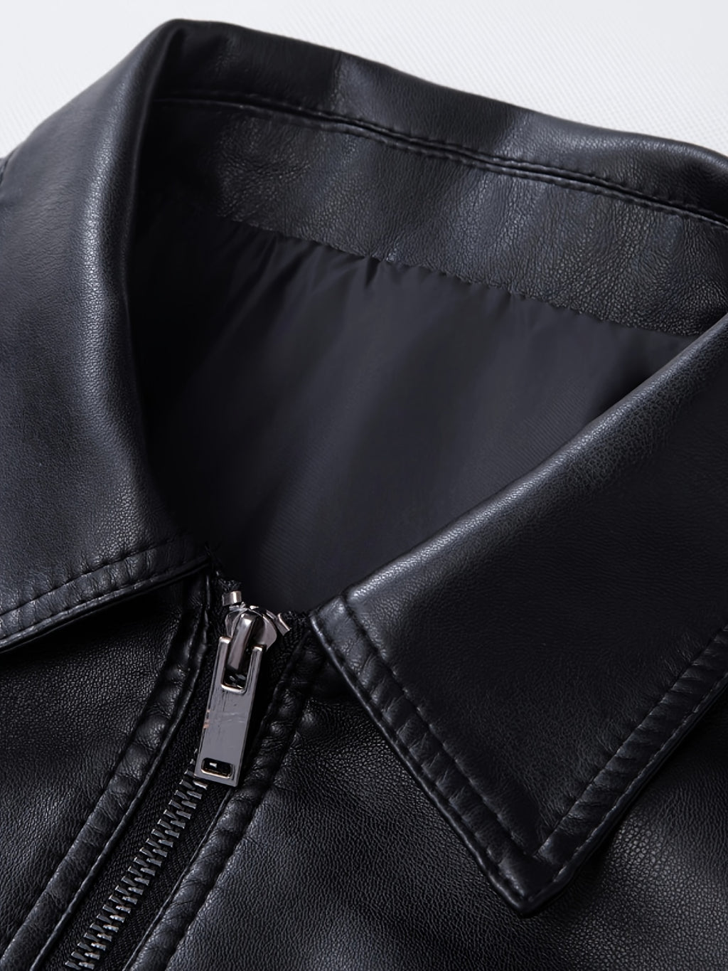 Men's Slim-Fit PU Leather Jacket with Stand-Up Collar - Black Softshell Zipper Front Casual Streetwear Coat, High-Quality Polyester Lining for Autumn Winter