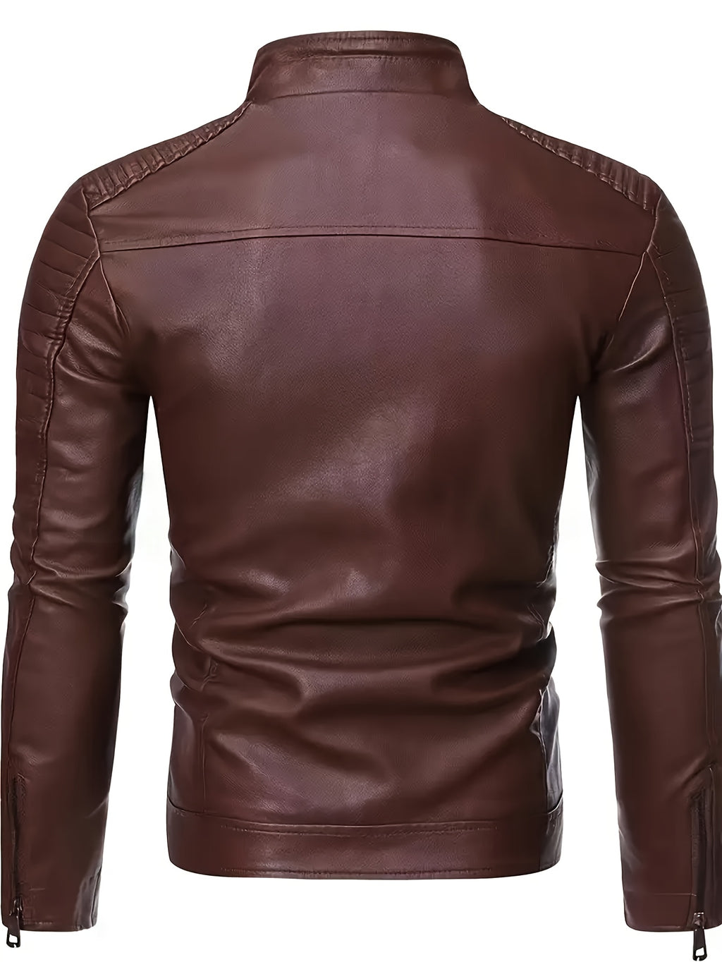 Men'S Punk Style Faux Leather Jacket - Windproof Casual Biker-Inspired Zip-Up with Stand Collar, Full-Zip Front, and Side Pockets for Spring & Fall, Winter Apparel | Stand Collar Jacket | Zipper Closure Jacket