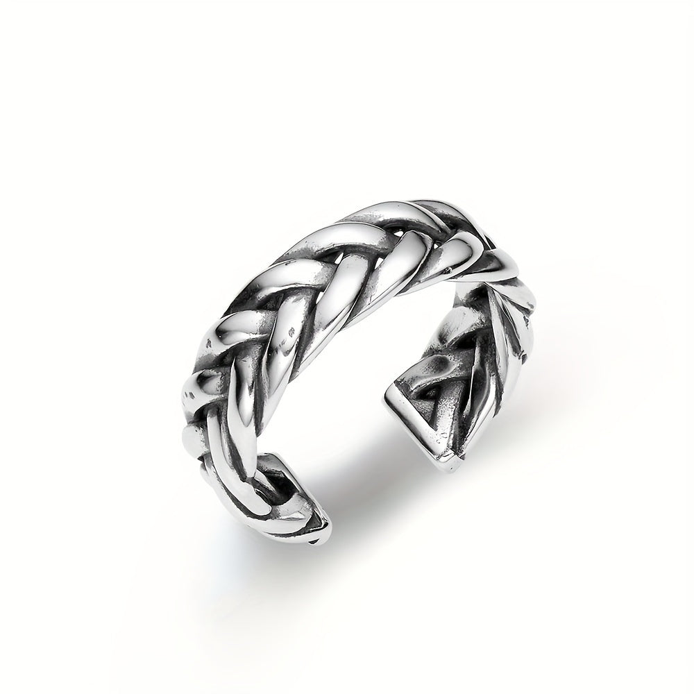 1PC 925 Sterling Silver Vintage Couple Braided Rope Ring Aged Geometric Open Ring For Men And Women Holiday Birthday Anniversary Gift (about 4.49g)