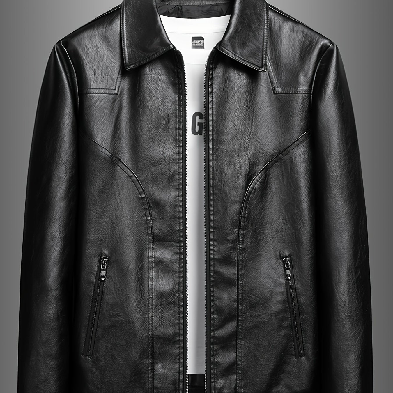 PUPU PU Leather Men's Big & Tall Casual Jacket - Light Green PU Leather Windproof Motorcycle Style with Zipper Closure, Polyester Lining & Side Pockets, Regular Fit for Spring\u002FFall Outdoor Hiking & Casual Wear, Durable Fashion