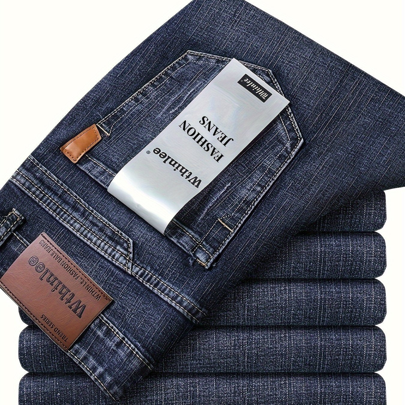 1pc Men'S Classic Denim Jeans - All-Season Stretch Regular Fit Solid Color Washed Basics, 64.5% Cotton, 33.5% Polyester, 2% Spandex, Woven Fabric, Casual Business Work Pants