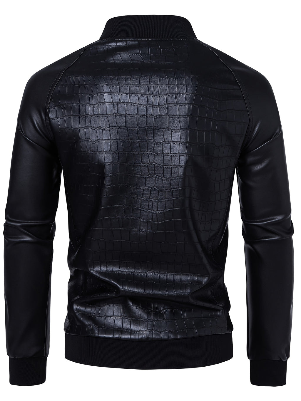 Men's Stylish Black PU Leather Jacket with Zipper Design, Baseball Collar & Crocodile Texture - Perfect for Casual Outings & Outdoor Adventures