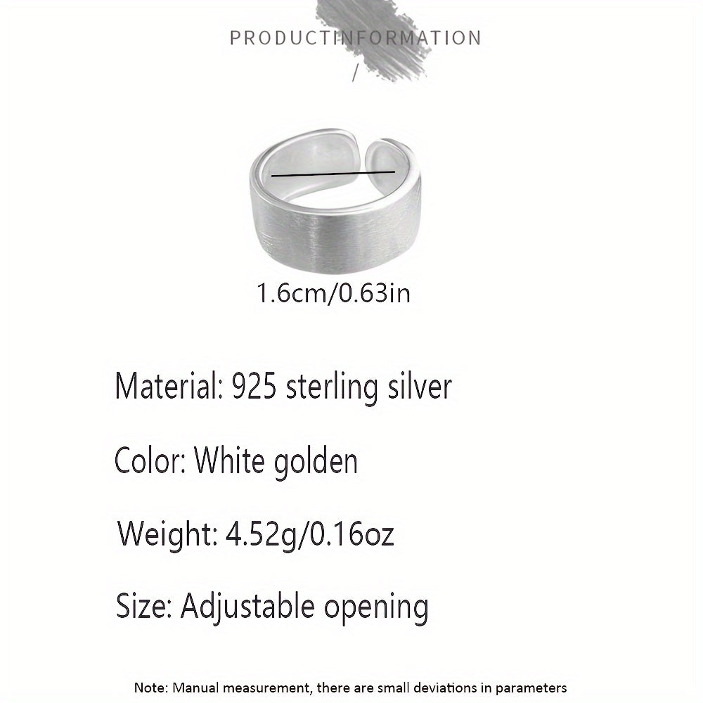 1pc Simple Wide Face Ring in Pure Silvery 925, Suitable for Men and Women, Daily Party Matching Approx. 4.52g