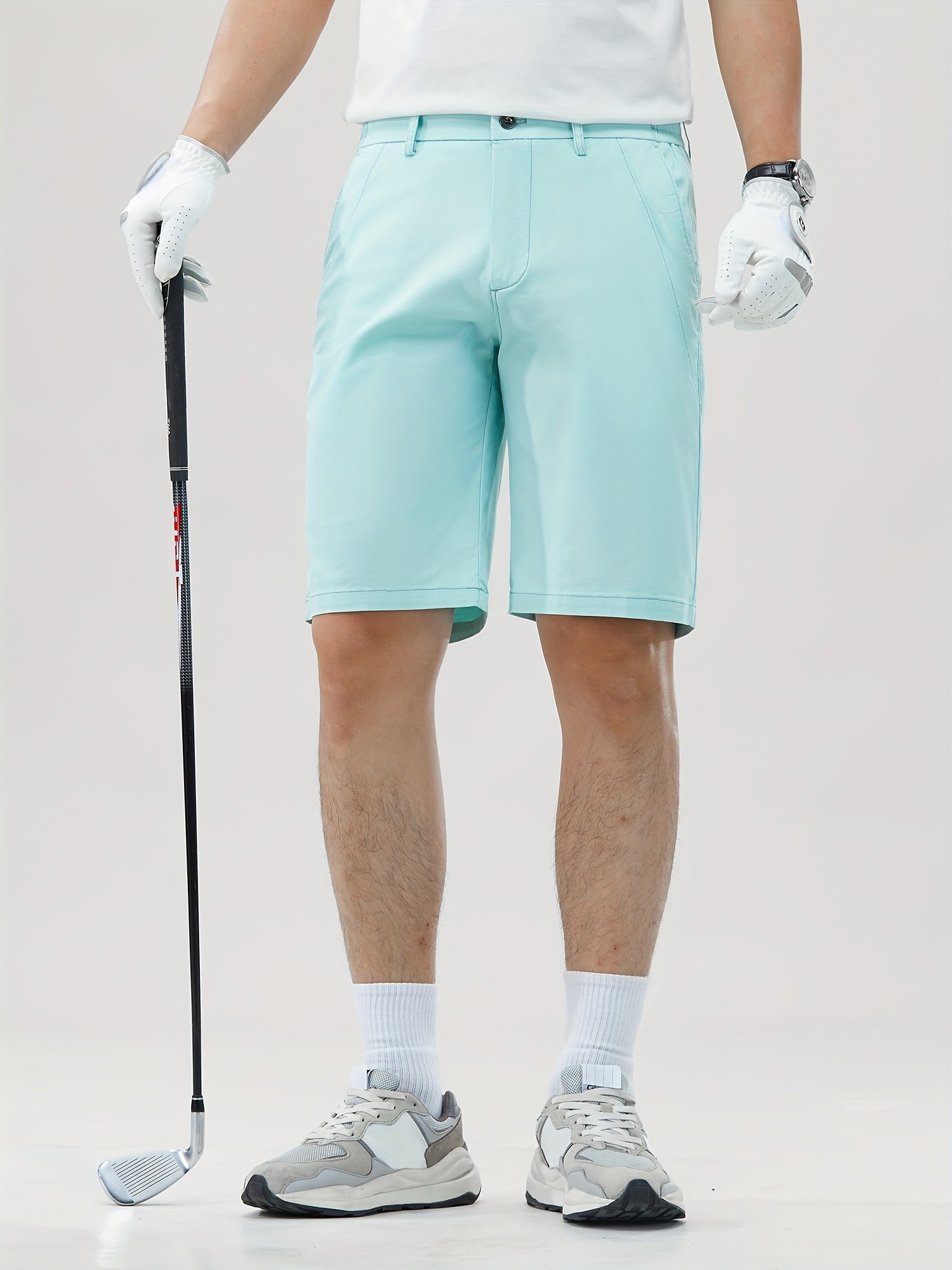 Men's Lightweight Golf Shorts with Elastic Waistband, UV Protection, and Multiple Pockets - Breathable Cotton-Spandex Blend for Casual, Outdoor, and Golf Activities - Solid Mint Green